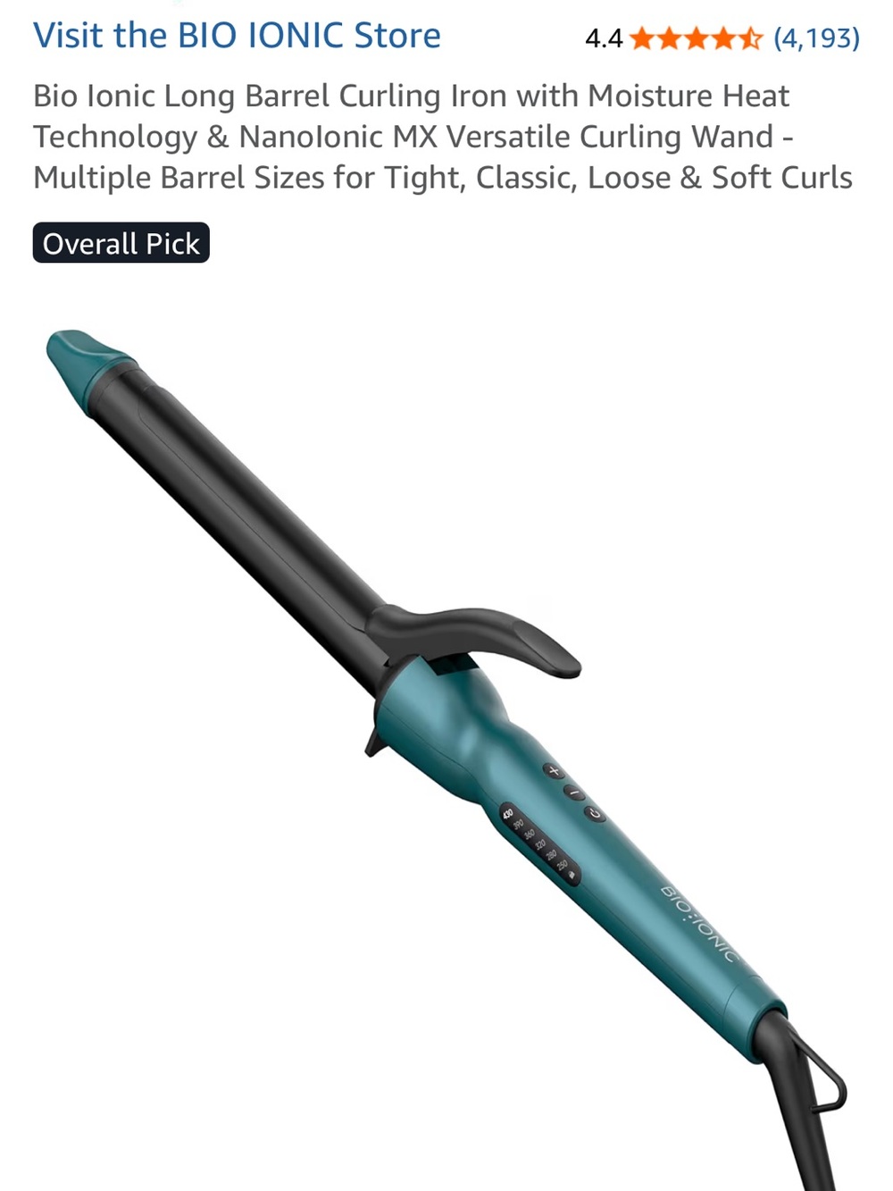 Bio Ionic Teal Long Barrel Curling Wand – Professional Styling